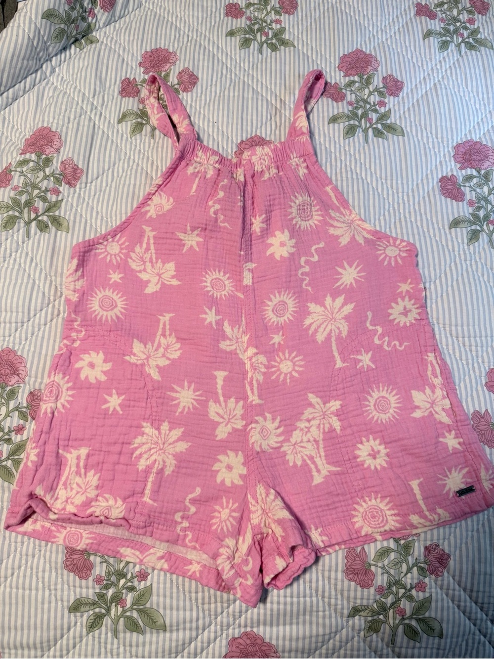 Volcom Pink Sunprint Gauze Romper